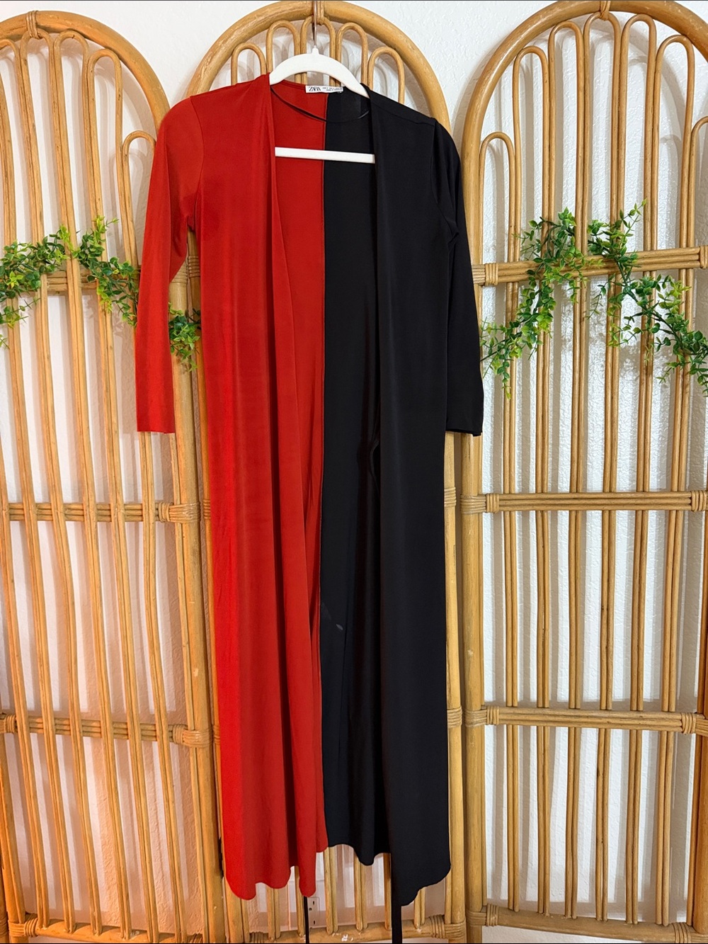 ZARA Two-Tone Red and Black Duster Cardigan